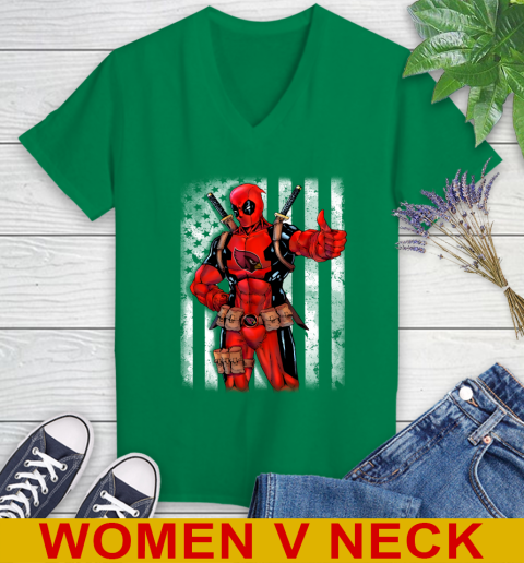 NFL Football Arizona Cardinals Deadpool American Flag Shirt Women's V-Neck T-Shirt 5