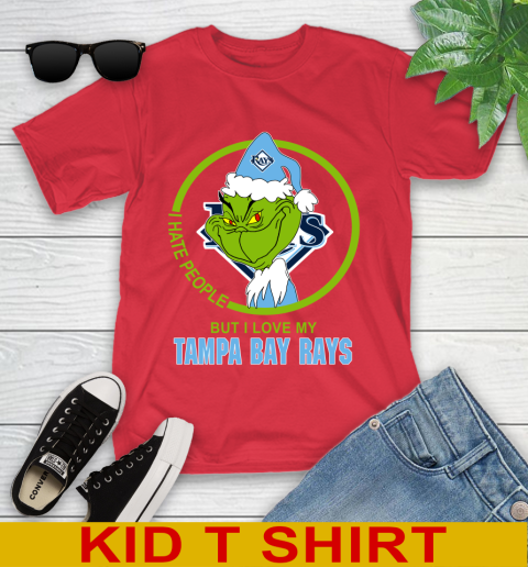 Tampa Bay Rays MLB Christmas Grinch I Hate People But I Love My Favorite Baseball Team Youth T-Shirt 10
