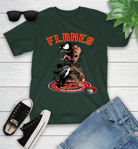NHL Calgary Flames Hockey Venom Groot Guardians Of The Galaxy Youth T-Shirt 5