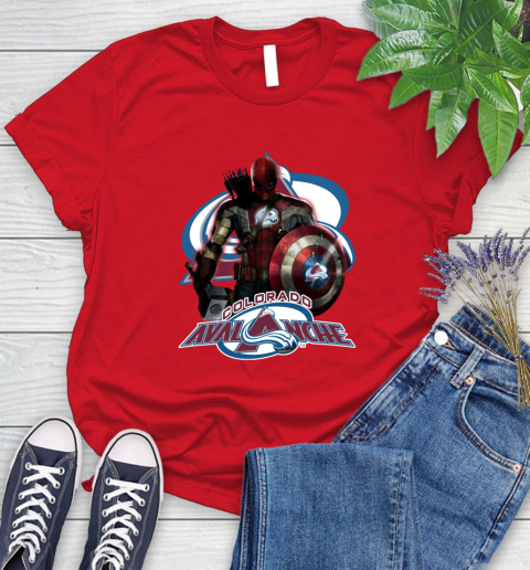 NHL Captain America Thor Spider Man Hawkeye Avengers Endgame Hockey Colorado Avalanche Women's T-Shirt 9
