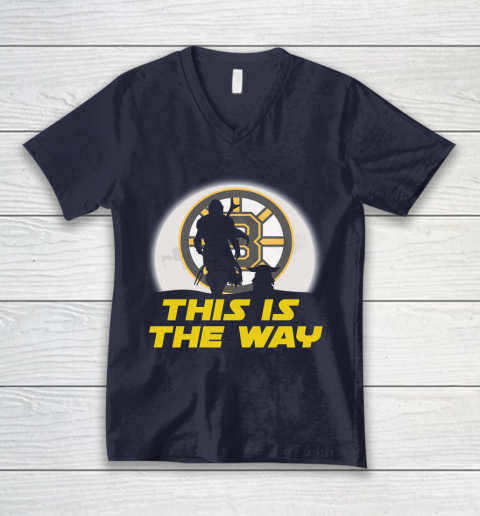 Boston Bruins NHL Ice Hockey Star Wars Yoda And Mandalorian This Is The Way V-Neck T-Shirt 2