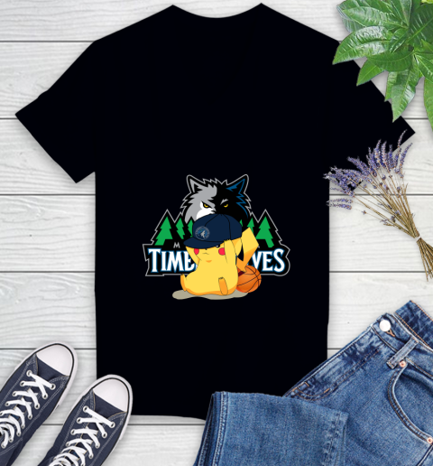 NBA Pikachu Basketball Sports Minnesota Timberwolves Women's V-Neck T-Shirt 2