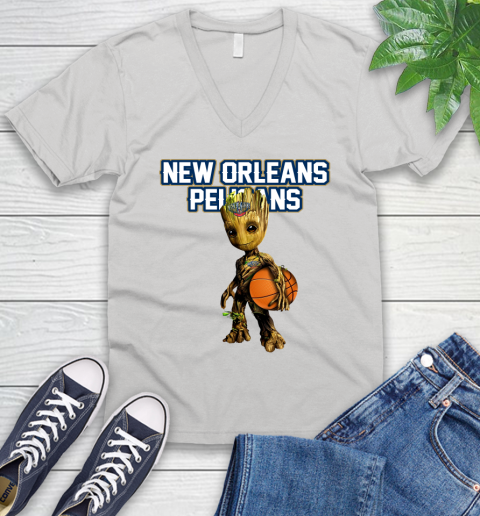 New Orleans Pelicans NBA Basketball Groot Marvel Guardians Of The Galaxy V-Neck T-Shirt