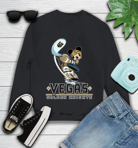 NHL Hockey Vegas Golden Knights Cheerful Mickey Mouse Shirt Youth Sweatshirt