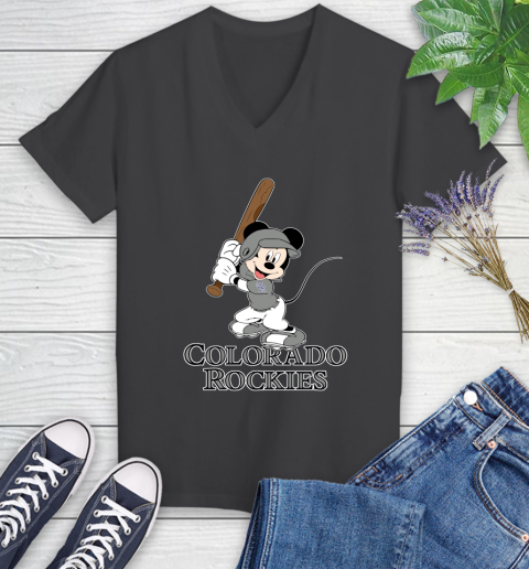 MLB Baseball Colorado Rockies Cheerful Mickey Mouse Shirt Women's V-Neck T-Shirt 7