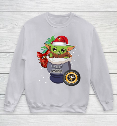 Pittsburgh Penguins Christmas Baby Yoda Star Wars Funny Happy NHL Youth Sweatshirt 4