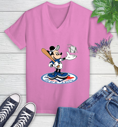 MLB Baseball Toronto Blue Jays Cheerful Mickey Disney Shirt Women's V-Neck T-Shirt 12
