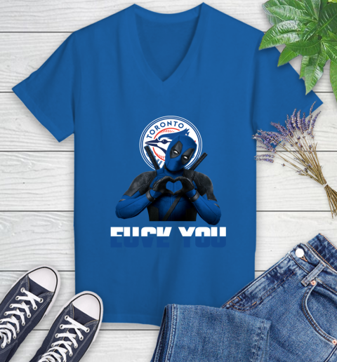 MLB Toronto Blue Jays Deadpool Love You Fuck You Baseball Sports Women's V-Neck T-Shirt 11 MLB Toronto Blue Jays Deadpool Love You Fuck You Baseball Sports Women's V-Neck T-Shirt - Image 11