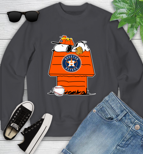 MLB Houston Astros Snoopy Woodstock The Peanuts Movie Baseball T Shirt Youth Sweatshirt 6