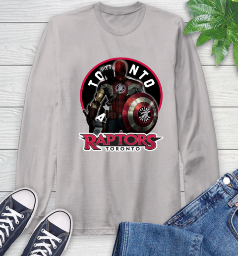 Toronto Raptors NBA Basketball Captain America Thor Spider Man Hawkeye Avengers Long Sleeve T-Shirt 12