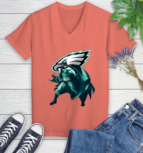 NFL Batman Football Sports Philadelphia Eagles Women's V-Neck T-Shirt 6