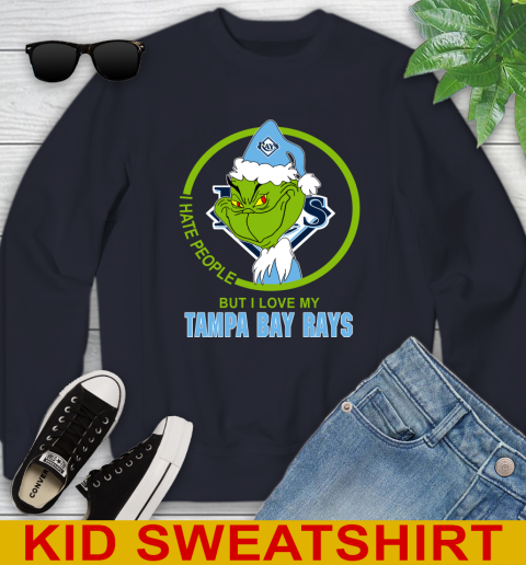 Tampa Bay Rays MLB Christmas Grinch I Hate People But I Love My Favorite Baseball Team Youth Sweatshirt 3