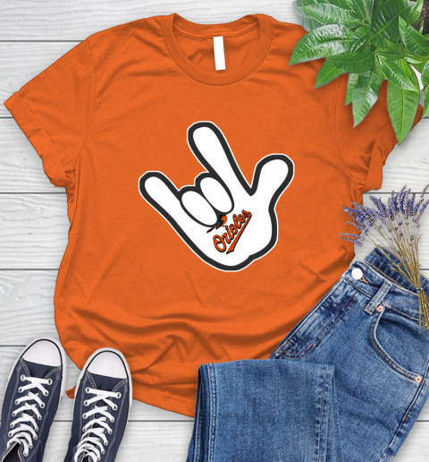 Baltimore Orioles MLB Baseball Mickey Rock Hand Disney Women's T-Shirt 4