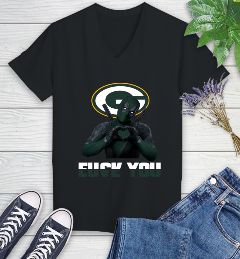 NHL Green Bay Packers Deadpool Love You Fuck You Football Sports Women's V-Neck T-Shirt