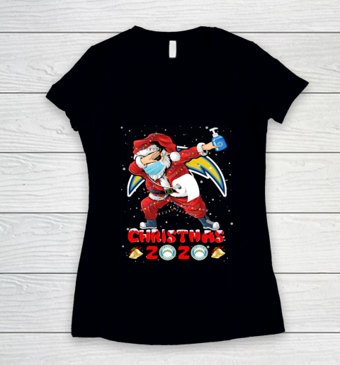 Los Angeles Chargers Funny Santa Claus Dabbing Christmas 2020 NFL Women's V-Neck T-Shirt