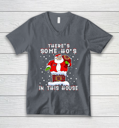 Cleveland Cavaliers Christmas There Is Some Hos In This House Santa Stuck In The Chimney NBA V-Neck T-Shirt 4