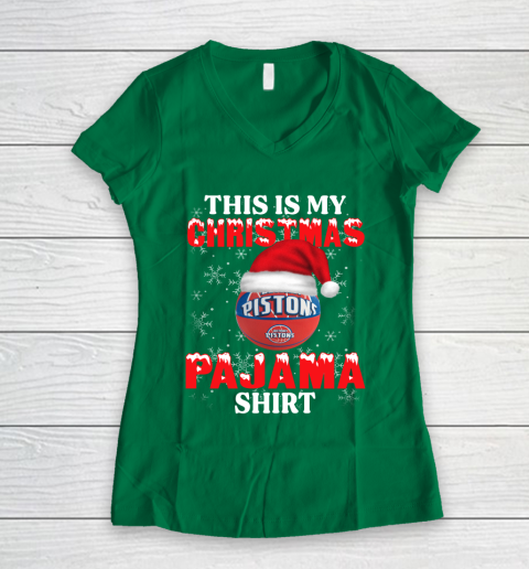 Detroit Pistons This Is My Christmas Pajama Shirt NBA Women's V-Neck T-Shirt 3