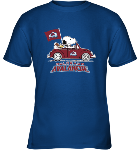 Snoopy And Woodstock Ride The Colorado Avalanche Car NHL Youth T-Shirt