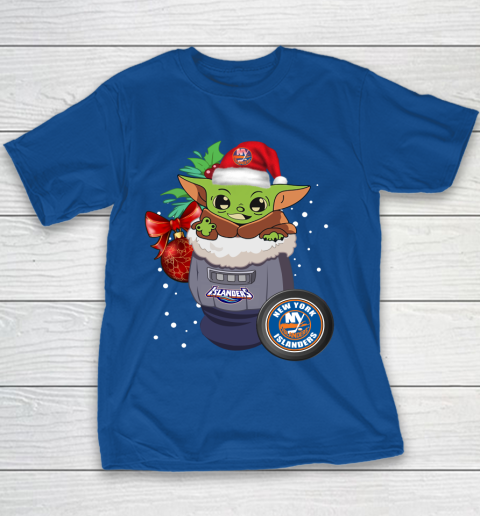 New York Islanders Christmas Baby Yoda Star Wars Funny Happy NHL Youth T-Shirt 8