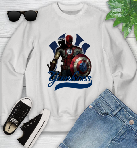 MLB Captain America Thor Spider Man Hawkeye Avengers Endgame Baseball New York Yankees Youth Sweatshirt