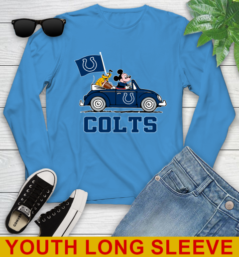 NFL Football Indianapolis Colts Pluto Mickey Driving Disney Shirt Youth Long Sleeve 8