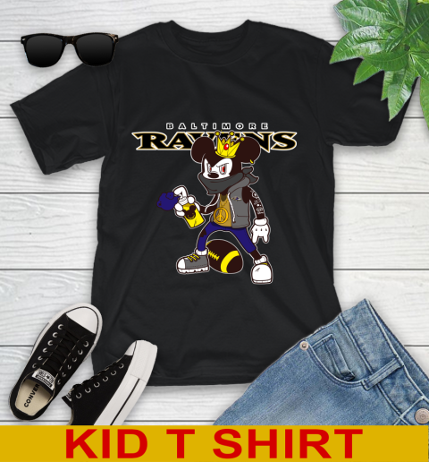 Baltimore Ravens NFL Football Mickey Peace Sign Sports Youth T-Shirt 2
