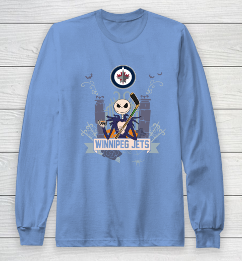 NHL Winnipeg Jets Hockey Jack Skellington Halloween Long Sleeve T-Shirt 8