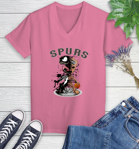 NBA San Antonio Spurs Basketball Venom Groot Guardians Of The Galaxy Women's V-Neck T-Shirt 13