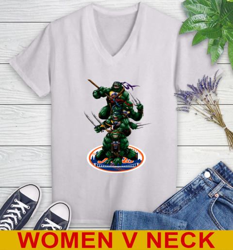 MLB Baseball New York Mets Teenage Mutant Ninja Turtles Shirt Women's V-Neck T-Shirt