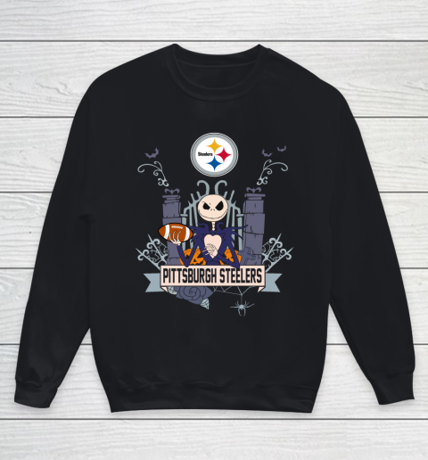 NFL Pittsburgh Steelers Football Jack Skellington Halloween Youth Sweatshirt