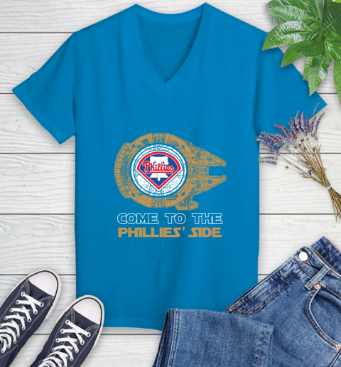 MLB Come To The Philadelphia Phillies Side Star Wars Baseball Sports Women's V-Neck T-Shirt 7