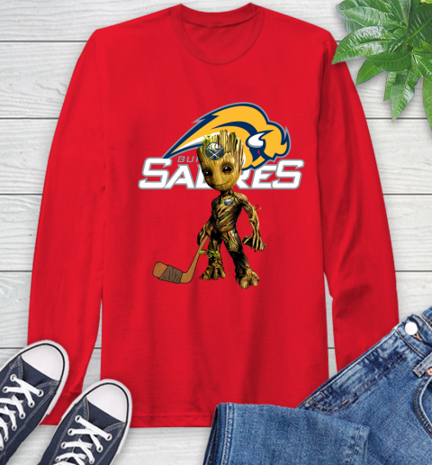 Buffalo Sabres NHL Hockey Groot Marvel Guardians Of The Galaxy Long Sleeve T-Shirt 10