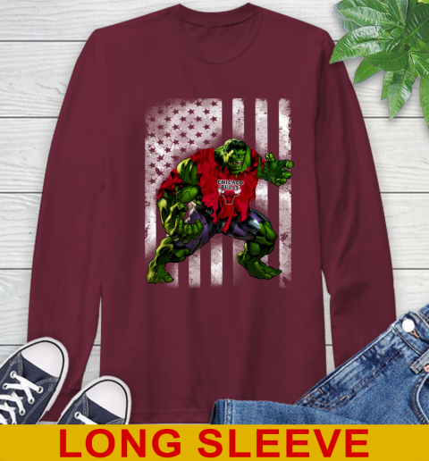 Chicago Bulls Hulk Marvel Avengers NBA Basketball American Flag Long Sleeve T-Shirt 7