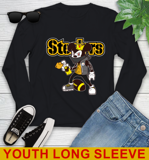Pittsburgh Steelers NFL Football Mickey Peace Sign Sports Youth Long Sleeve 3 Pittsburgh Steelers NFL Football Mickey Peace Sign Sports Youth Long Sleeve - Image 3