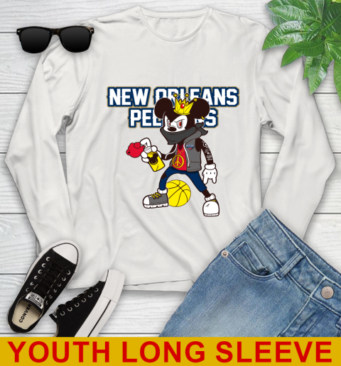 New Orleans Pelicans NBA Basketball Mickey Peace Sign Sports Youth Long Sleeve 12