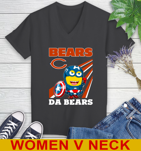 NFL Football Chicago Bears Captain America Marvel Avengers Minion Shirt Women's V-Neck T-Shirt 8