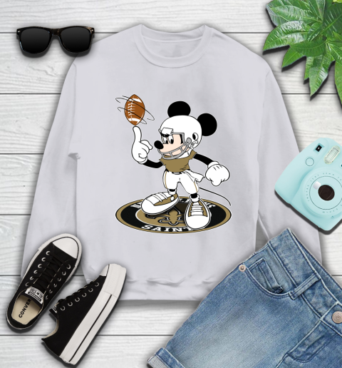 NFL Football New Orleans Saints Cheerful Mickey Disney Shirt Youth Sweatshirt 4