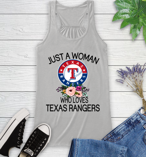 MLB Just A Woman Who Loves Texas Rangers Baseball Sports Racerback Tank
