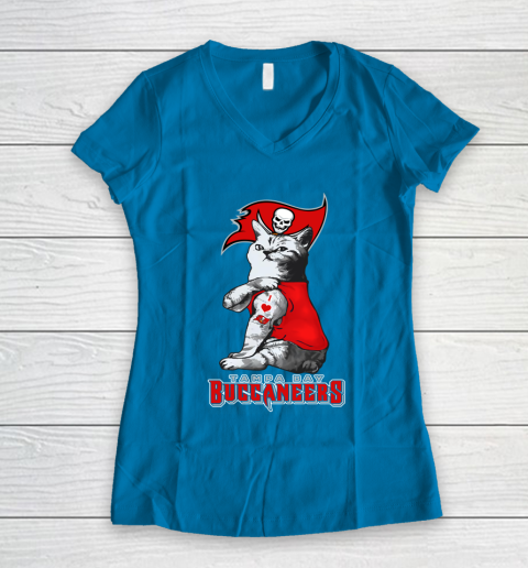 NFL Football My Cat Loves Tampa Bay Buccaneers Women's V-Neck T-Shirt 5