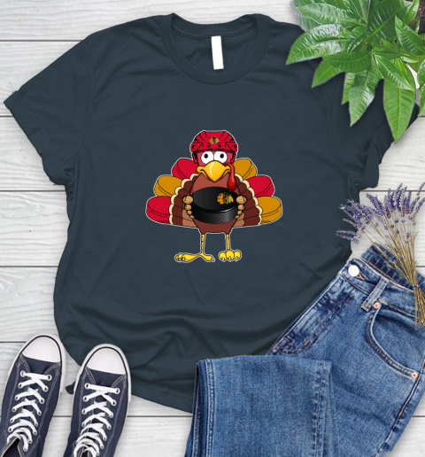 Chicago Blackhawks Turkey Thanksgiving Day Women's T-Shirt 8