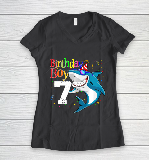 Kids 7th Birthday Boy Shark Shirts 7 Jaw Some Four Tees Boys 7 Years Old Women's V-Neck T-Shirt 6