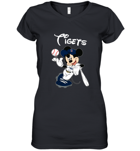 Baseball Mickey Team Detroit Tigers Women's V-Neck T-Shirt