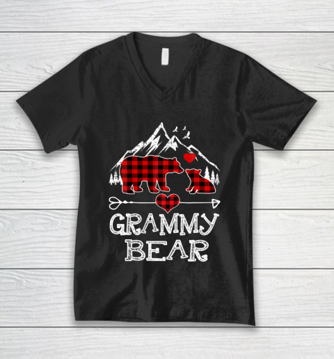 Grammy Bear Christmas Pajama Red Plaid Buffalo Family Gift V-Neck T-Shirt