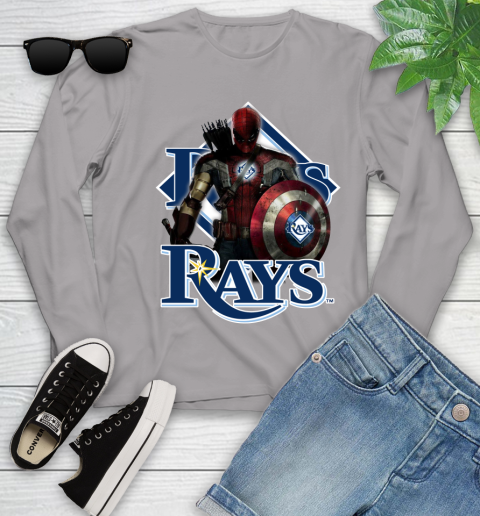 MLB Captain America Thor Spider Man Hawkeye Avengers Endgame Baseball Tampa Bay Rays Youth Long Sleeve 5