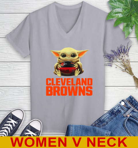 NFL Football Cleveland Browns Baby Yoda Star Wars Shirt Women's V-Neck T-Shirt 5