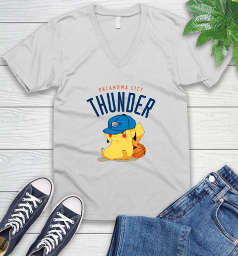NBA Pikachu Basketball Sports Oklahoma City Thunder V-Neck T-Shirt
