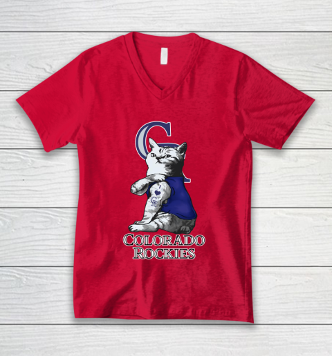 MLB Baseball My Cat Loves Colorado Rockies V-Neck T-Shirt 6