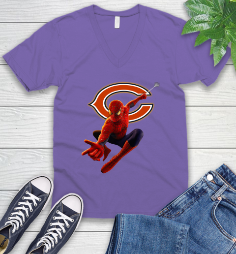 NFL Spider Man Avengers Endgame Football Chicago Bears V-Neck T-Shirt 9