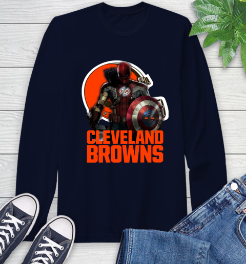 NFL Captain America Thor Spider Man Hawkeye Avengers Endgame Football Cleveland Browns Long Sleeve T-Shirt 4