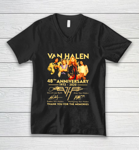 Van Halen 48th Anniversary 1972 2020 thank you for the memories signatures V-Neck T-Shirt